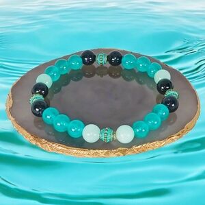 Black Riverstone  Amazonite & Teal Chrysoprase Bracelet Western Southwestern 00s